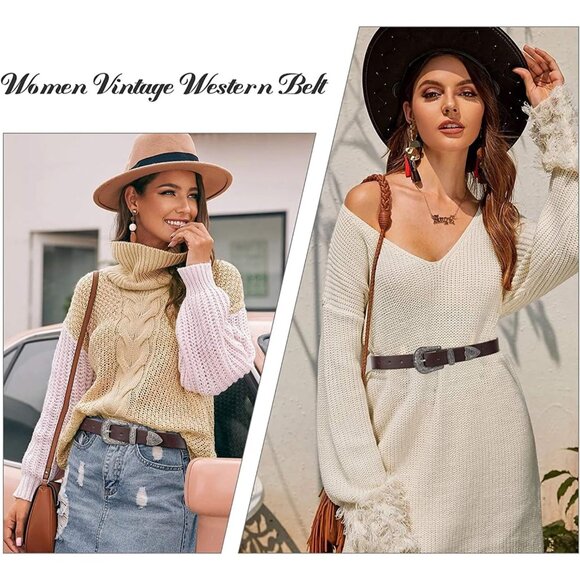 Women's Leather Belt Adjustable Western Fashion for Jeans Dresses - Picture 5 of 7